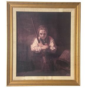 Vintage Windsor Art Products Rembrandt A Girl with a Broom Framed Art Print Gold